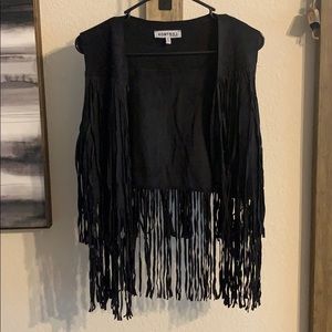 Black suede vest with fringe
